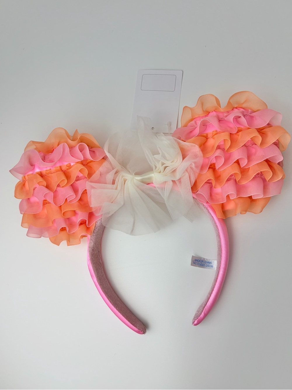 NWT Tokyo Disney Minnie Ears Headband Ruffle Pink Orange F008